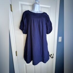 Allie Rose Women's Small Addison Blue 100% Cotton Puff Sleeve Shift Dress S